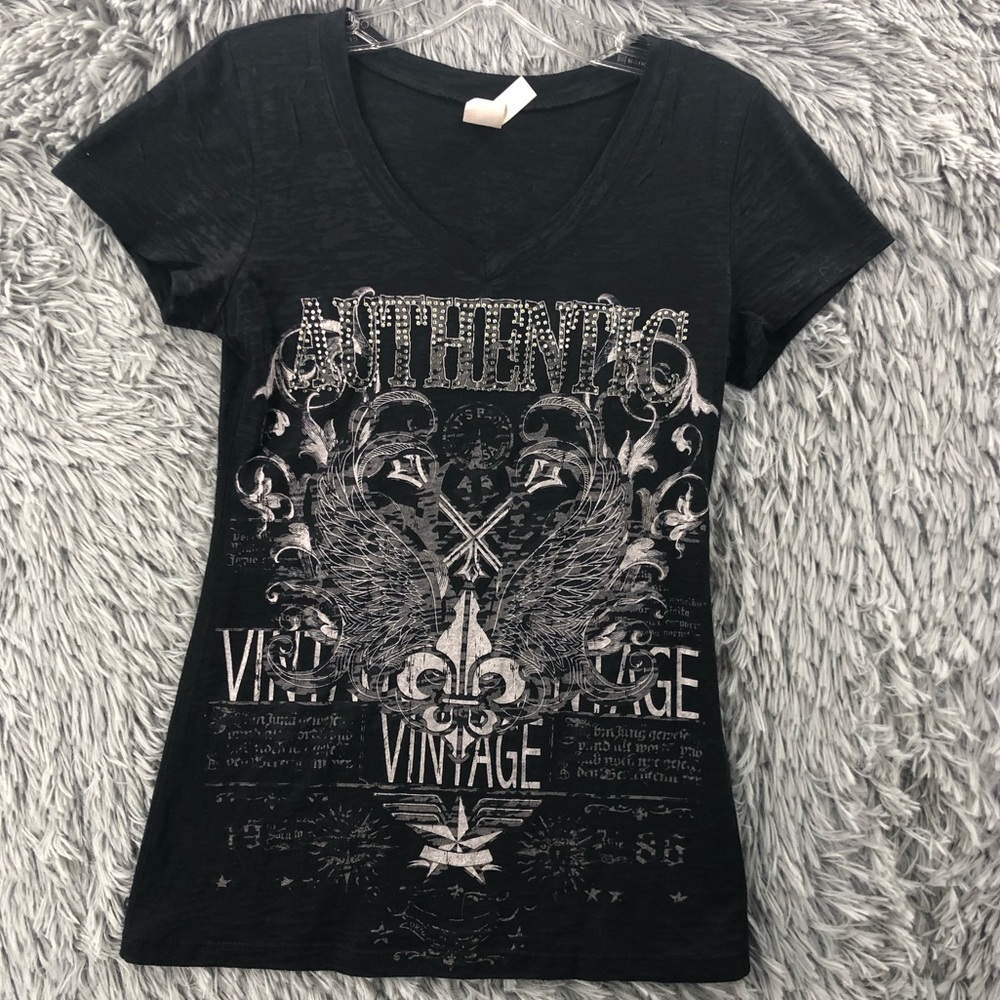 Ritual Shirt Large Vneck Burnout Authentic Vintage Wing Fleur De Lis Embellished